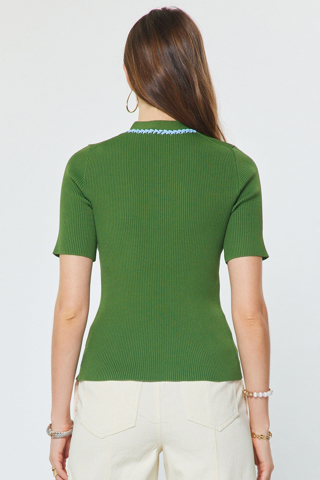 NYLAND Inaya V-neck Short Sleeve Fitted Knit Top