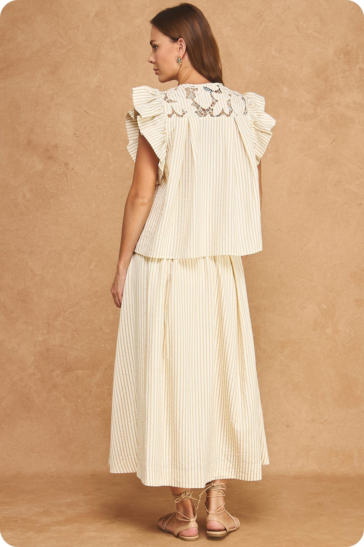 NYLAND Addyson Striped A-line Seersucker Pleat Midi Skirt