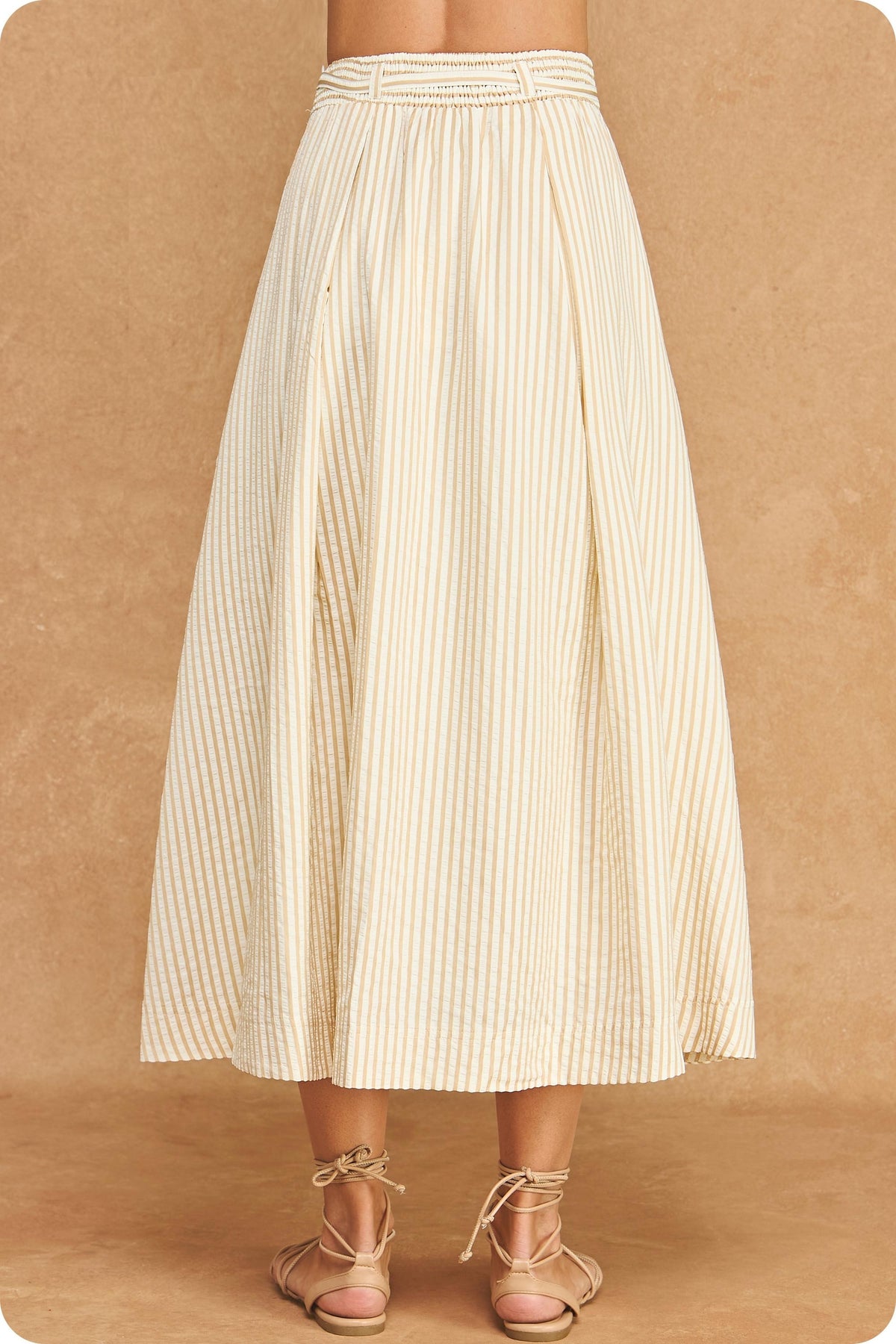 NYLAND Addyson Striped A-line Seersucker Pleat Midi Skirt