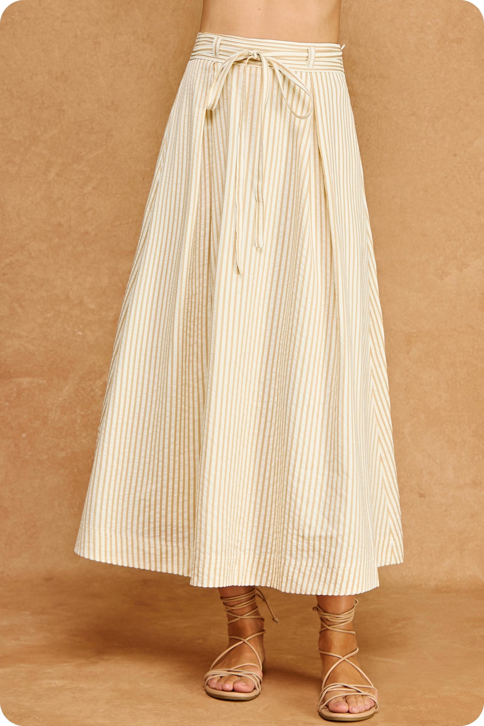NYLAND Addyson Striped A-line Seersucker Pleat Midi Skirt