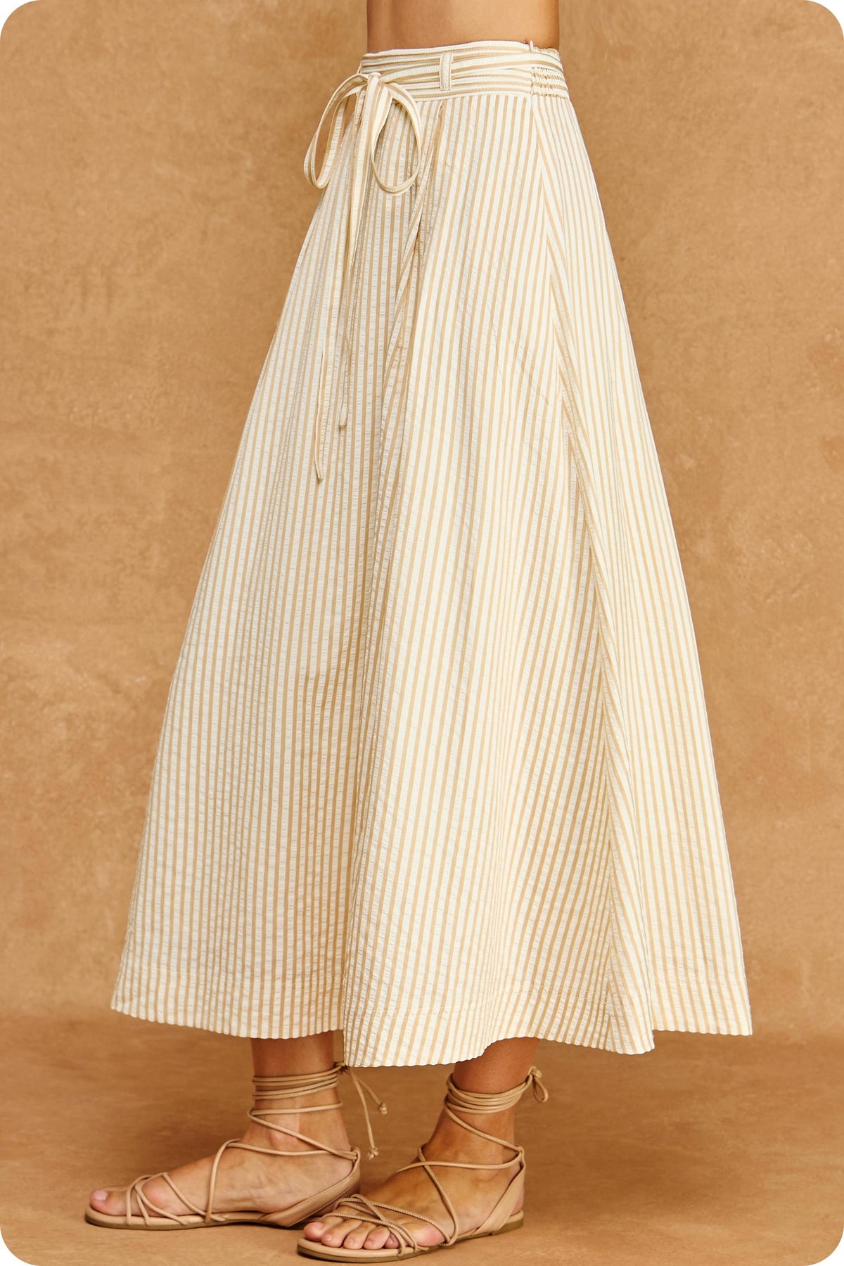 NYLAND Addyson Striped A-line Seersucker Pleat Midi Skirt