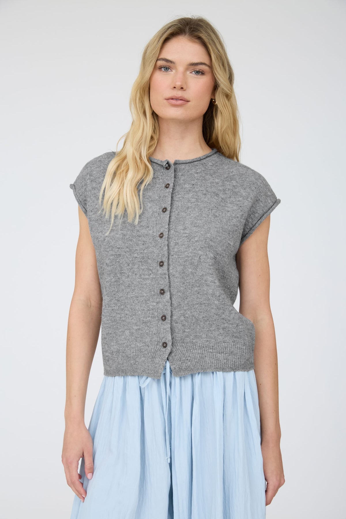 NYLAND Alianna Raw Edge Sleeveless Lightweight Cardigan Dark Grey