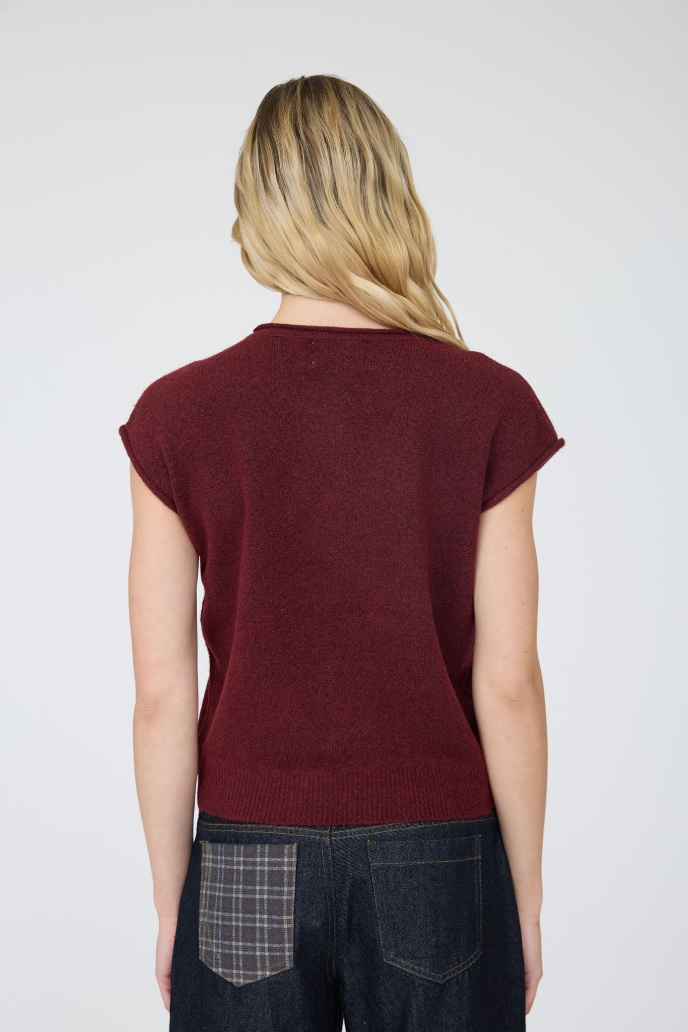 NYLAND Alianna Raw Edge Sleeveless Lightweight Cardigan Burgundy