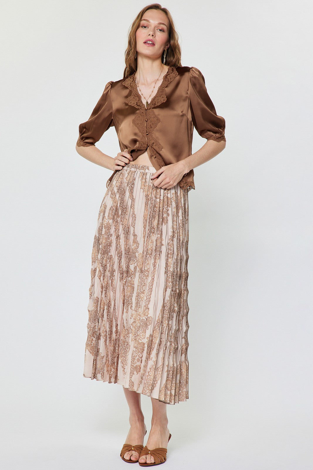 NYLAND Kira Printed Pleated Midi Skirt
