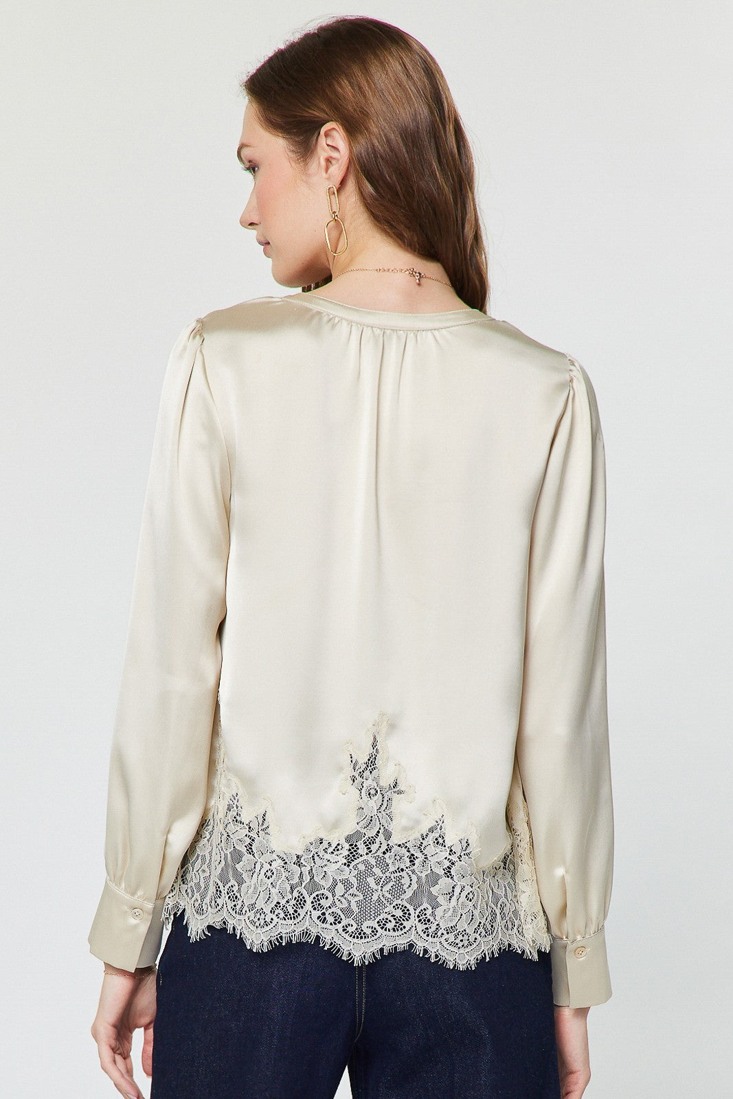 NYLAND Meara Lace Hem Satin Blouse