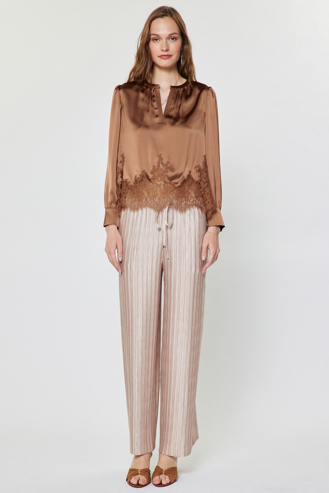 NYLAND Leontine Lace Hem Satin Blouse