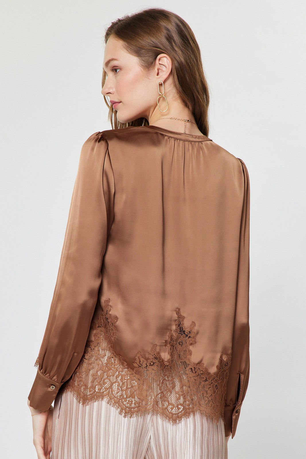 NYLAND Leontine Lace Hem Satin Blouse