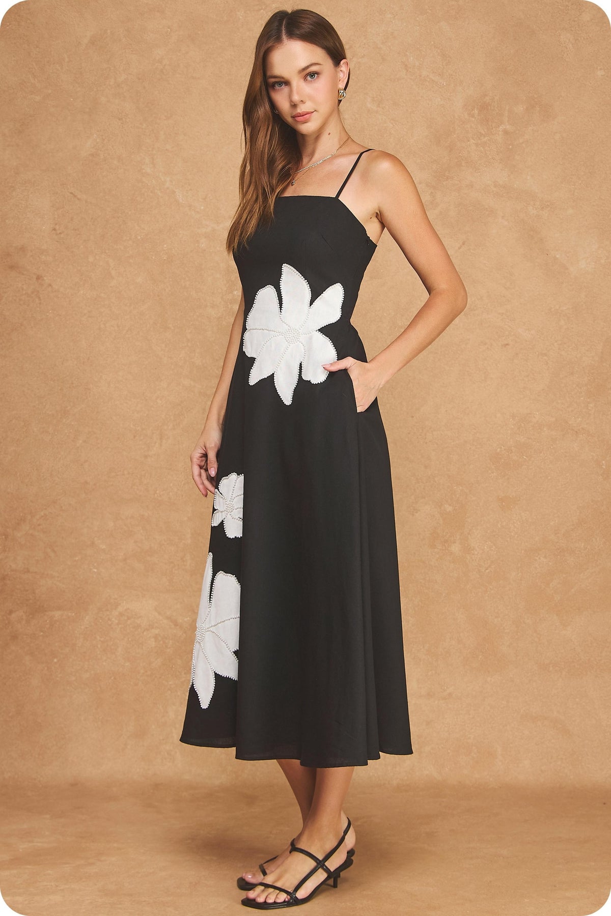 NYLAND Celaena Floral Applique Cutout Back Dress