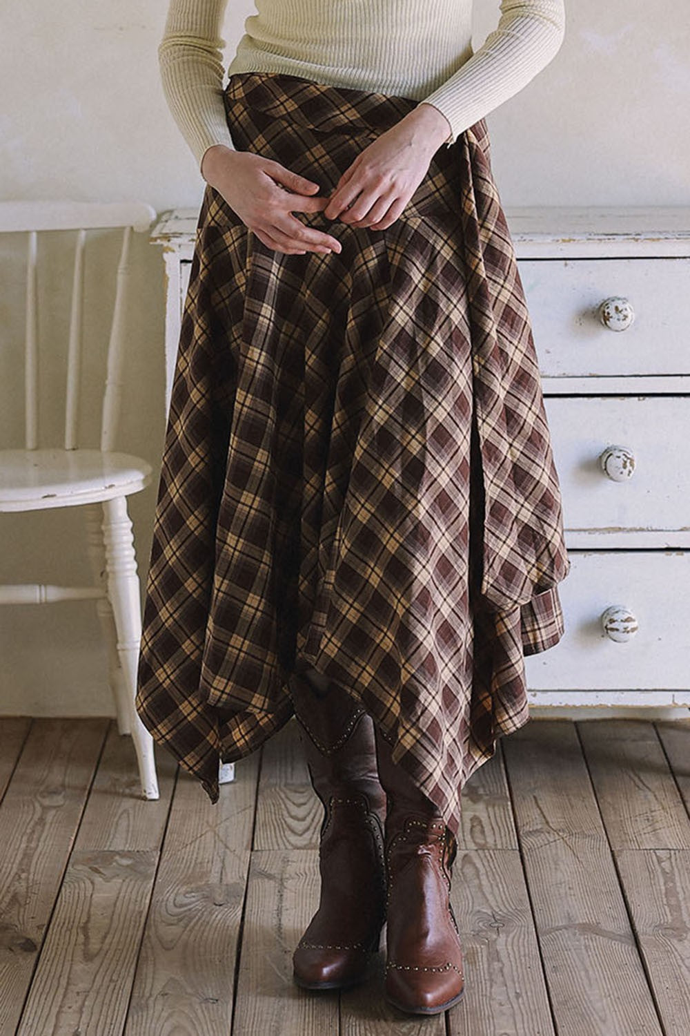 NYLAND Annika Asymmetrical Plaid Maxi Skirt