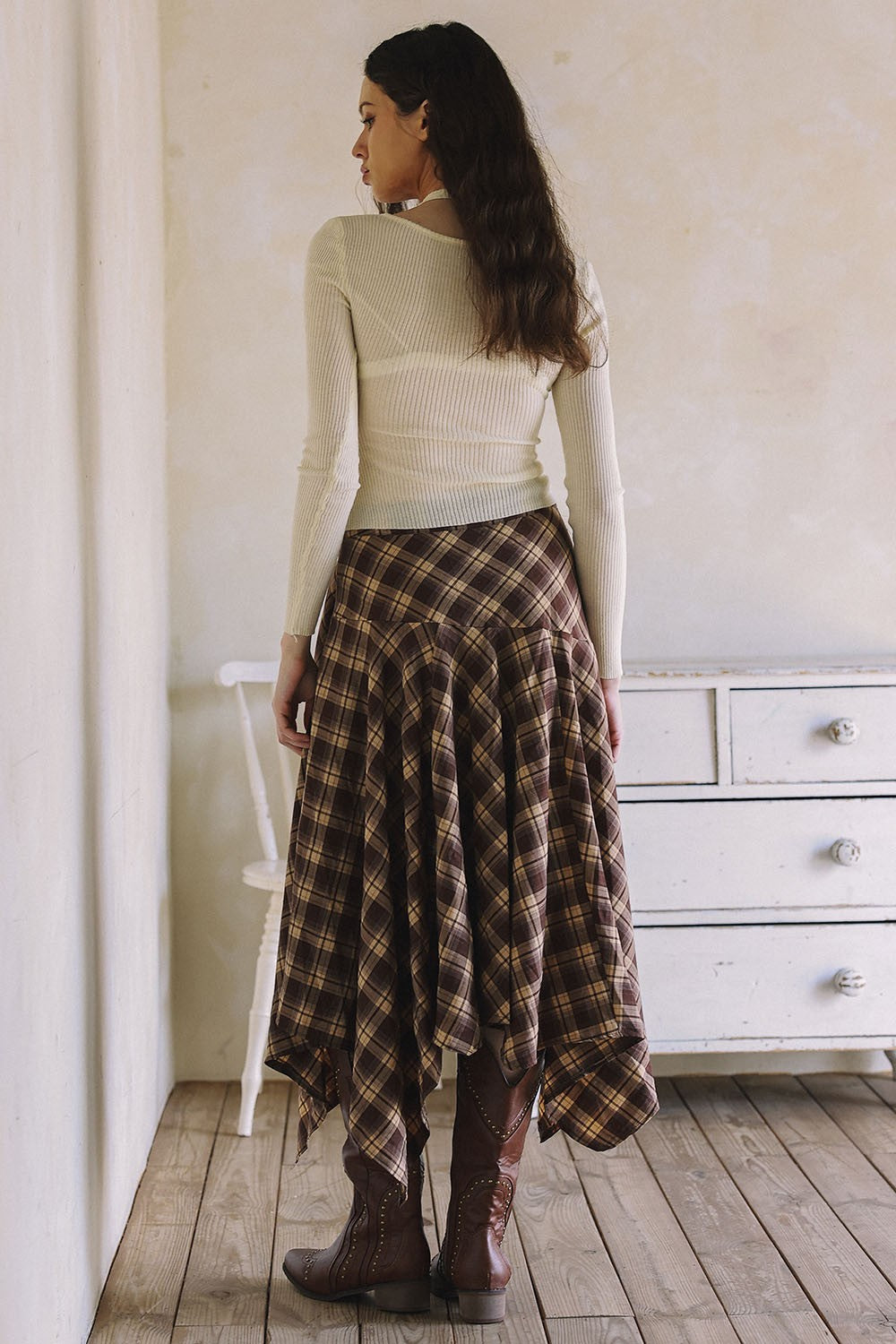 NYLAND Annika Asymmetrical Plaid Maxi Skirt