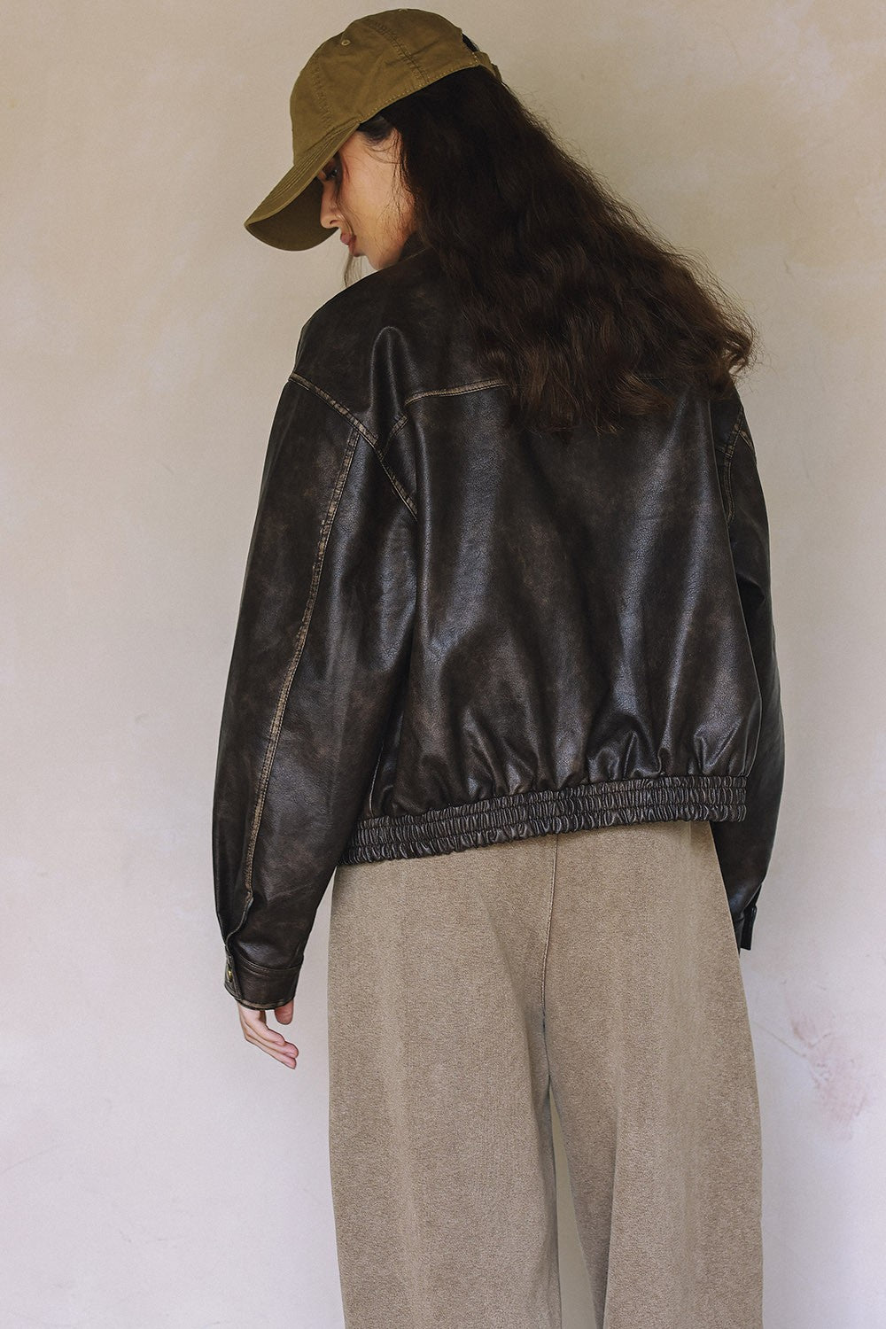 DEON Vintage Washed Faux Leather Jacket Black