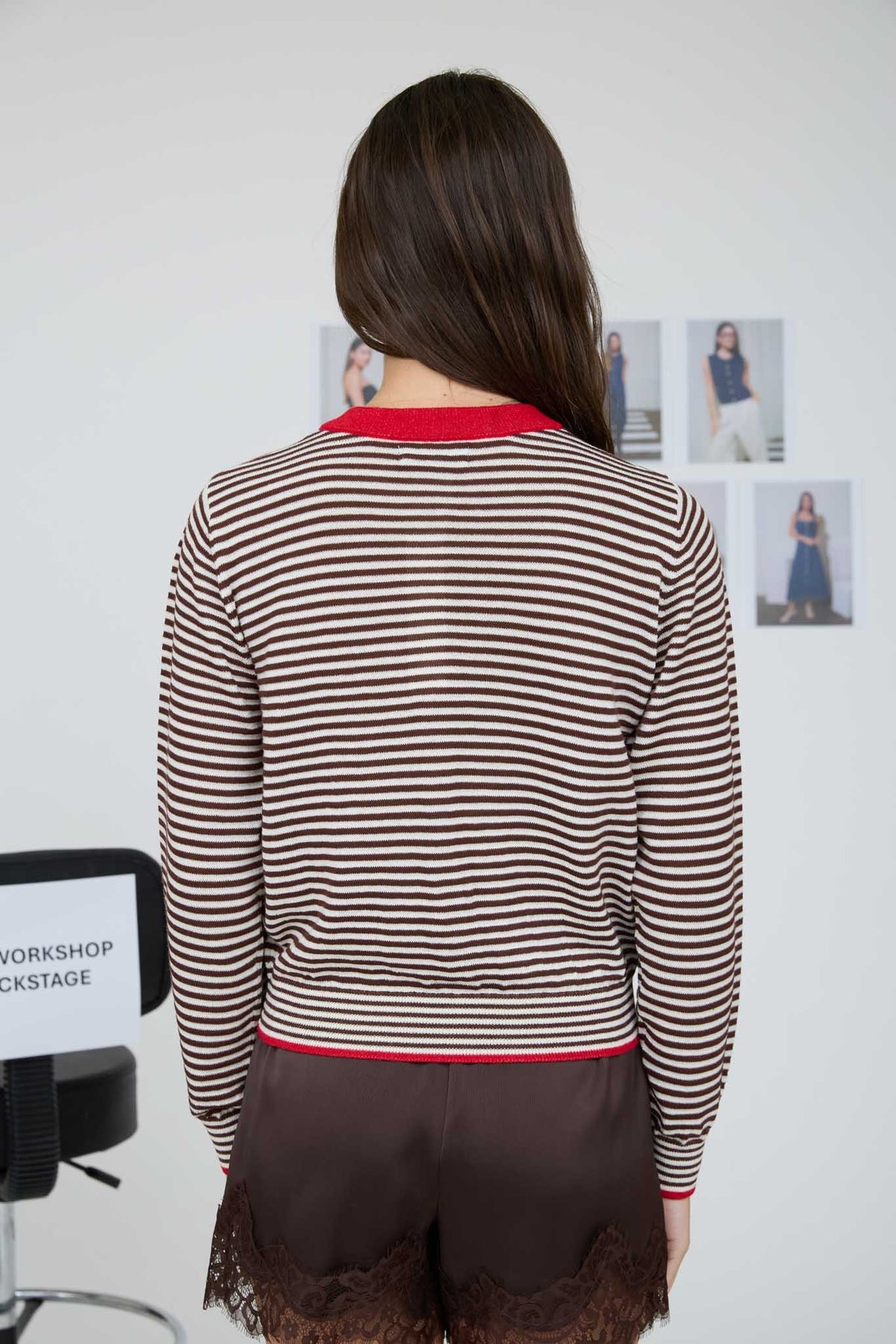 Nyland Polly Stripe Contrast Trim Button Down Knit Cardigan