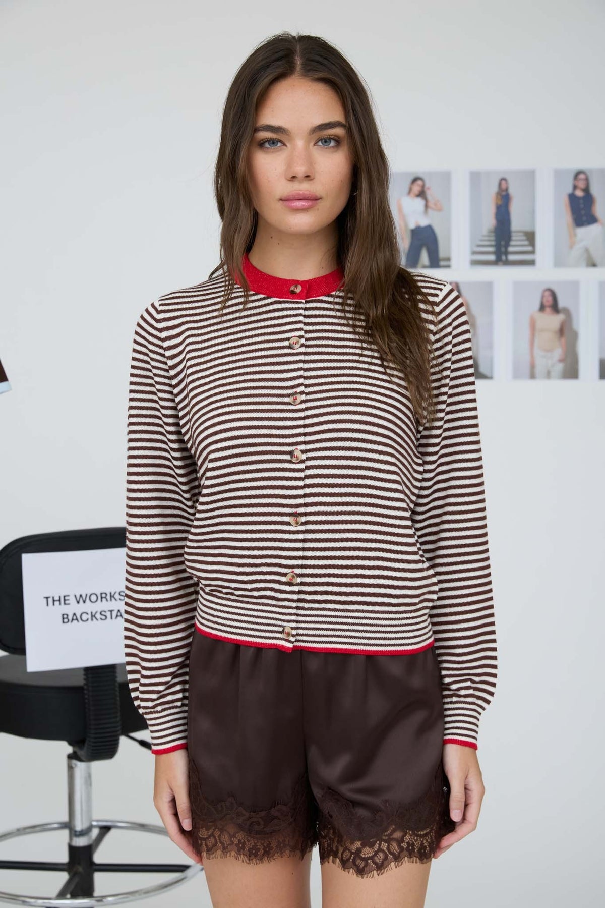 Nyland Polly Stripe Contrast Trim Button Down Knit Cardigan
