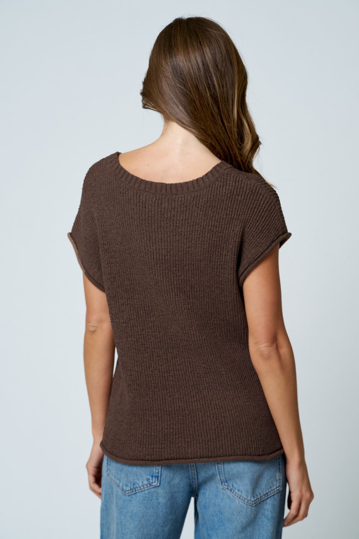 NYLAND Eira Crew Neck Raw Sleeve Relaxed Sweater Knit Top