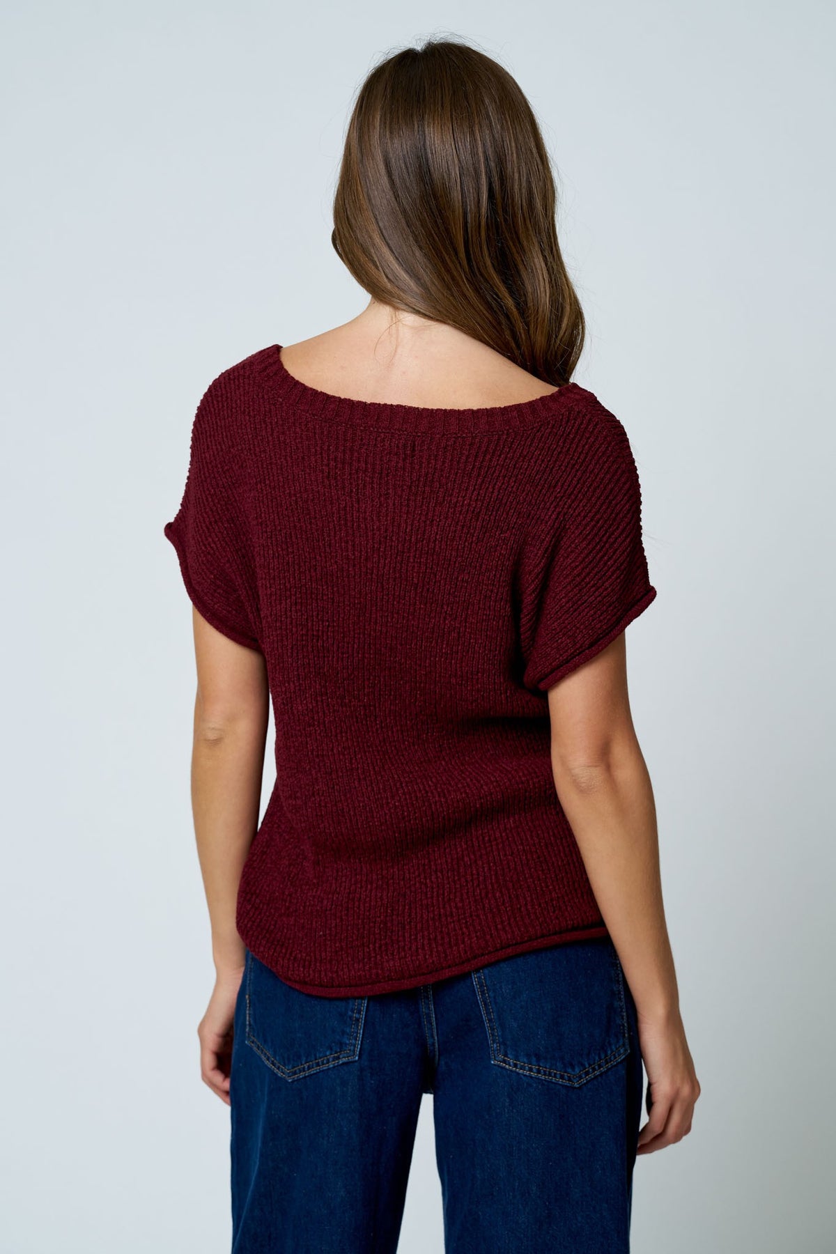 NYLAND Eira Crew Neck Raw Sleeve Relaxed Sweater Knit Top