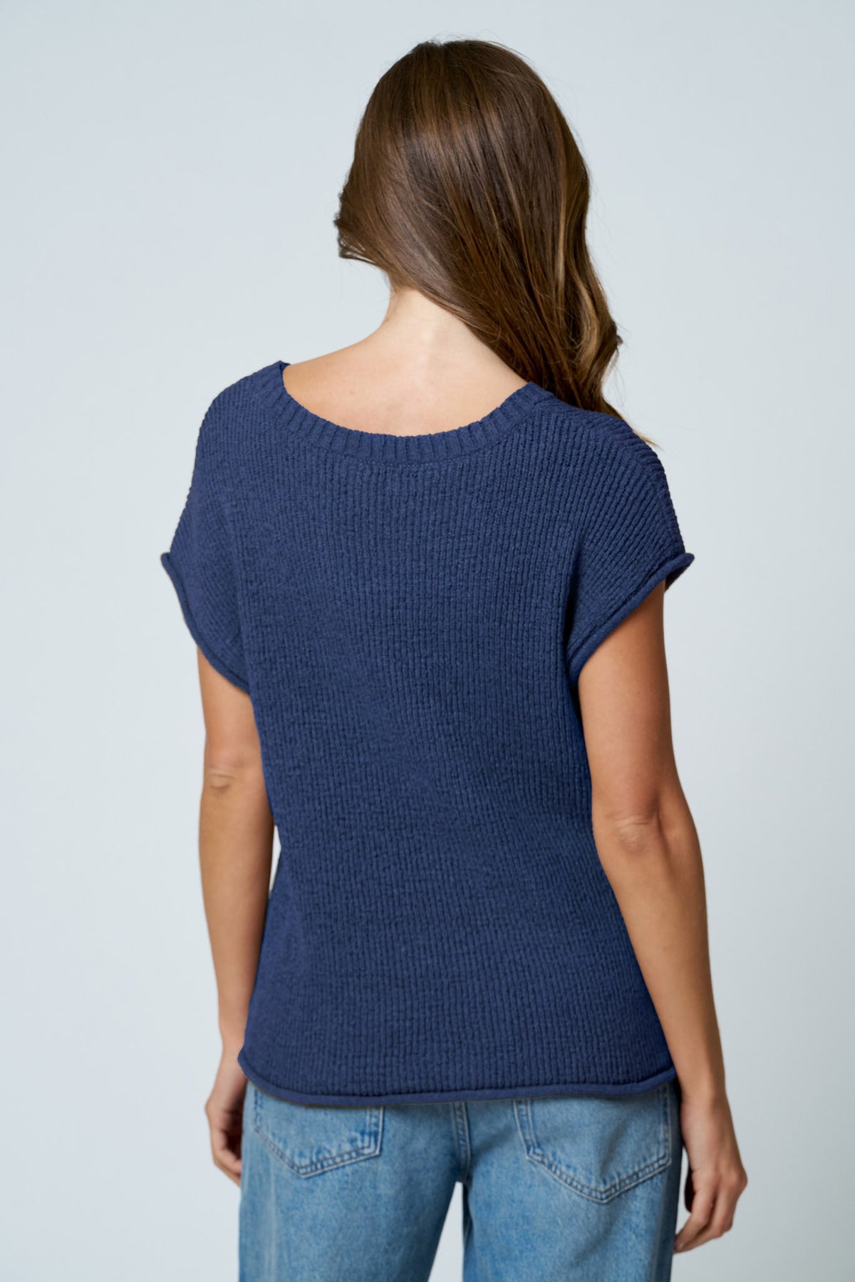 NYLAND Eira Crew Neck Raw Sleeve Relaxed Sweater Knit Top