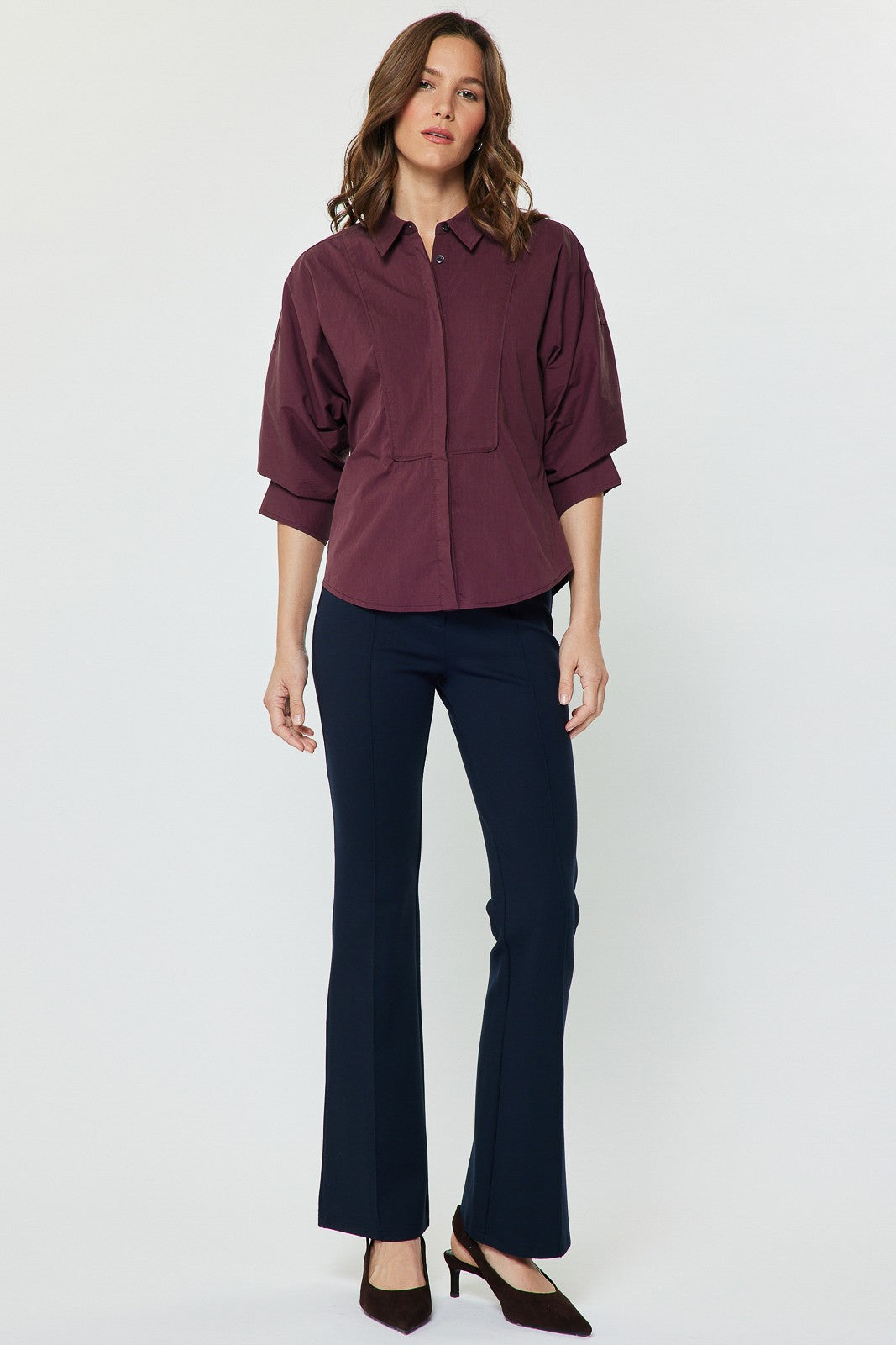 DEON Ruched Sleeve Button Down Shirt