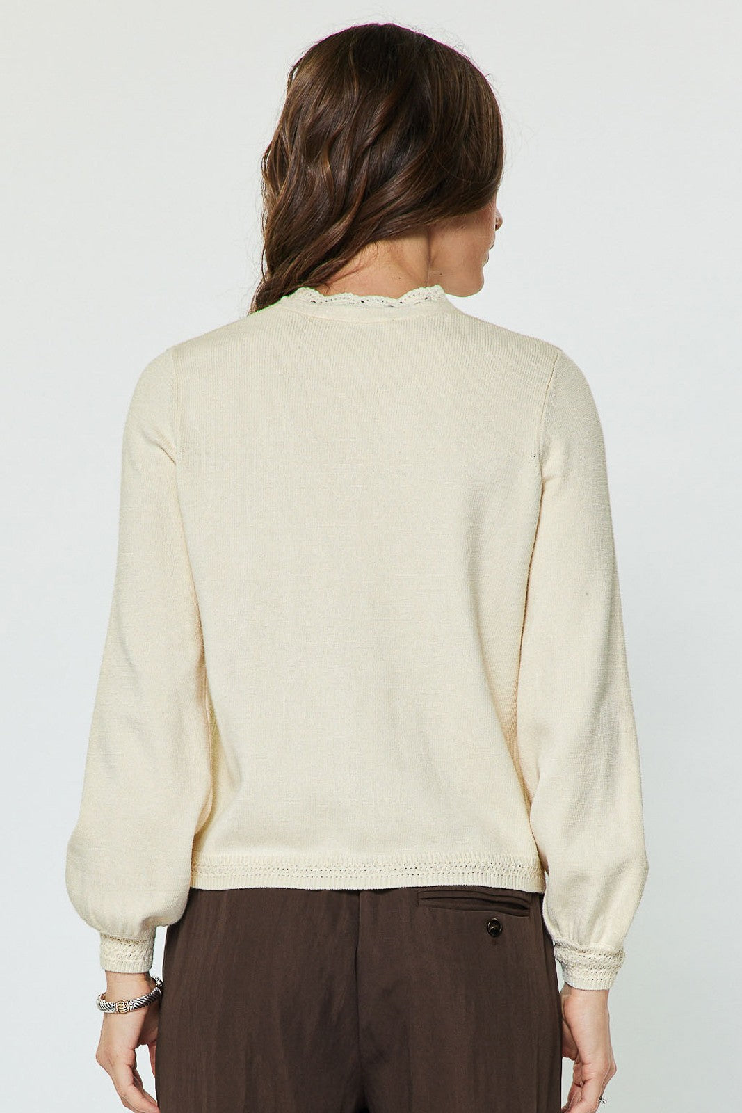 NYLAND Amiah Pointelle Button Up Long Sleeve Sweater Cardigan
