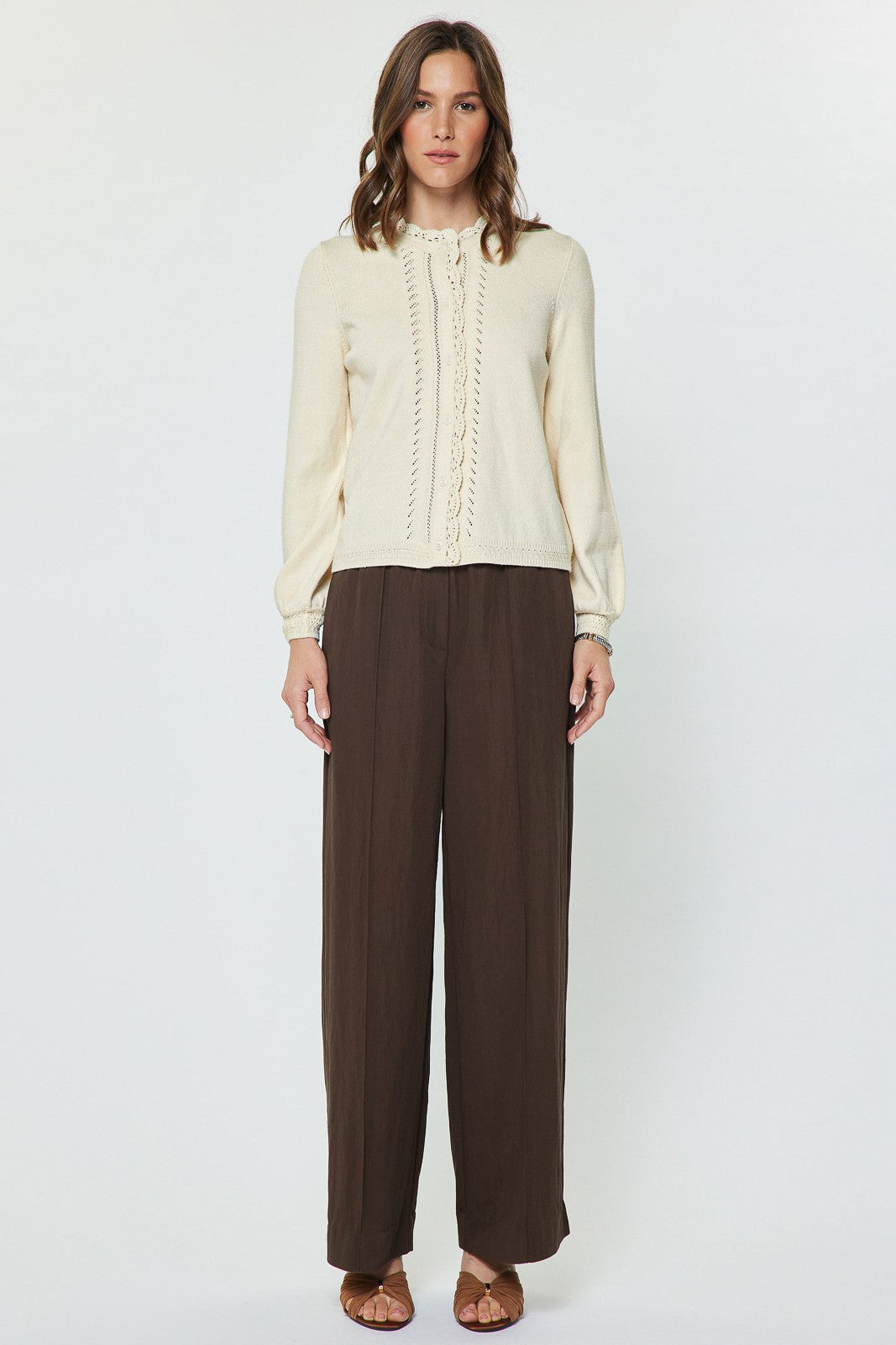 NYLAND Amiah Pointelle Button Up Long Sleeve Sweater Cardigan