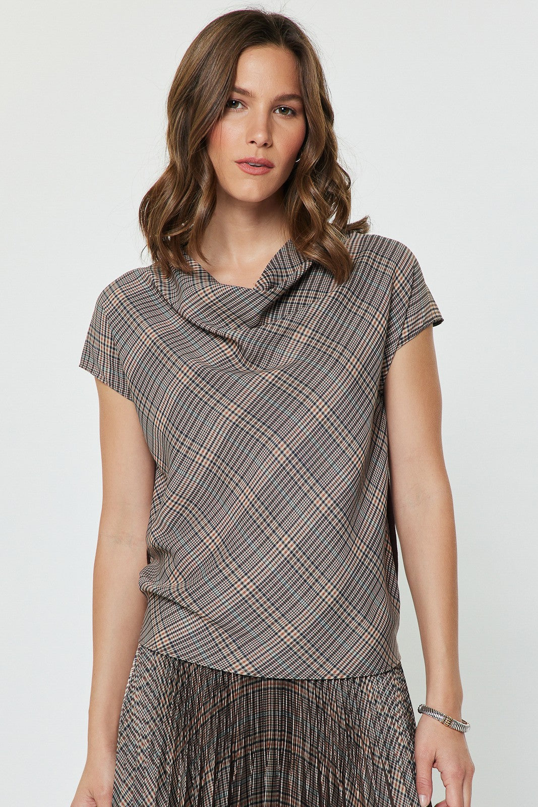NYLAND Alena Metallic Cowl Neck Top
