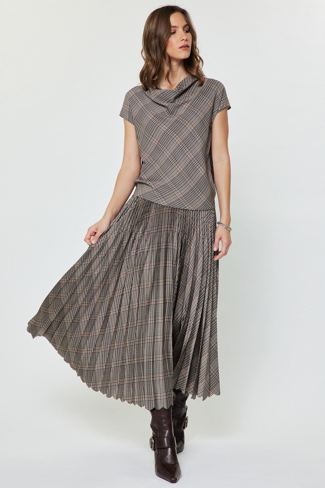 NYLAND Alena Metallic Cowl Neck Top