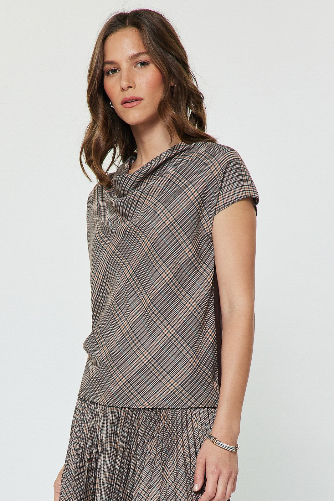 NYLAND Alena Metallic Cowl Neck Top