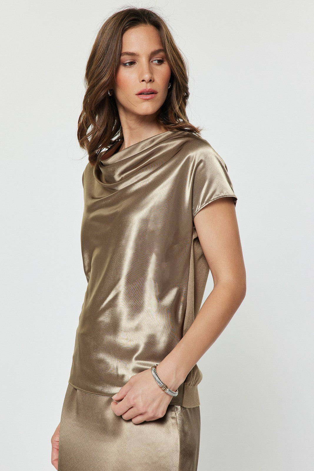 NYLAND Alena Metallic Cowl Neck Top