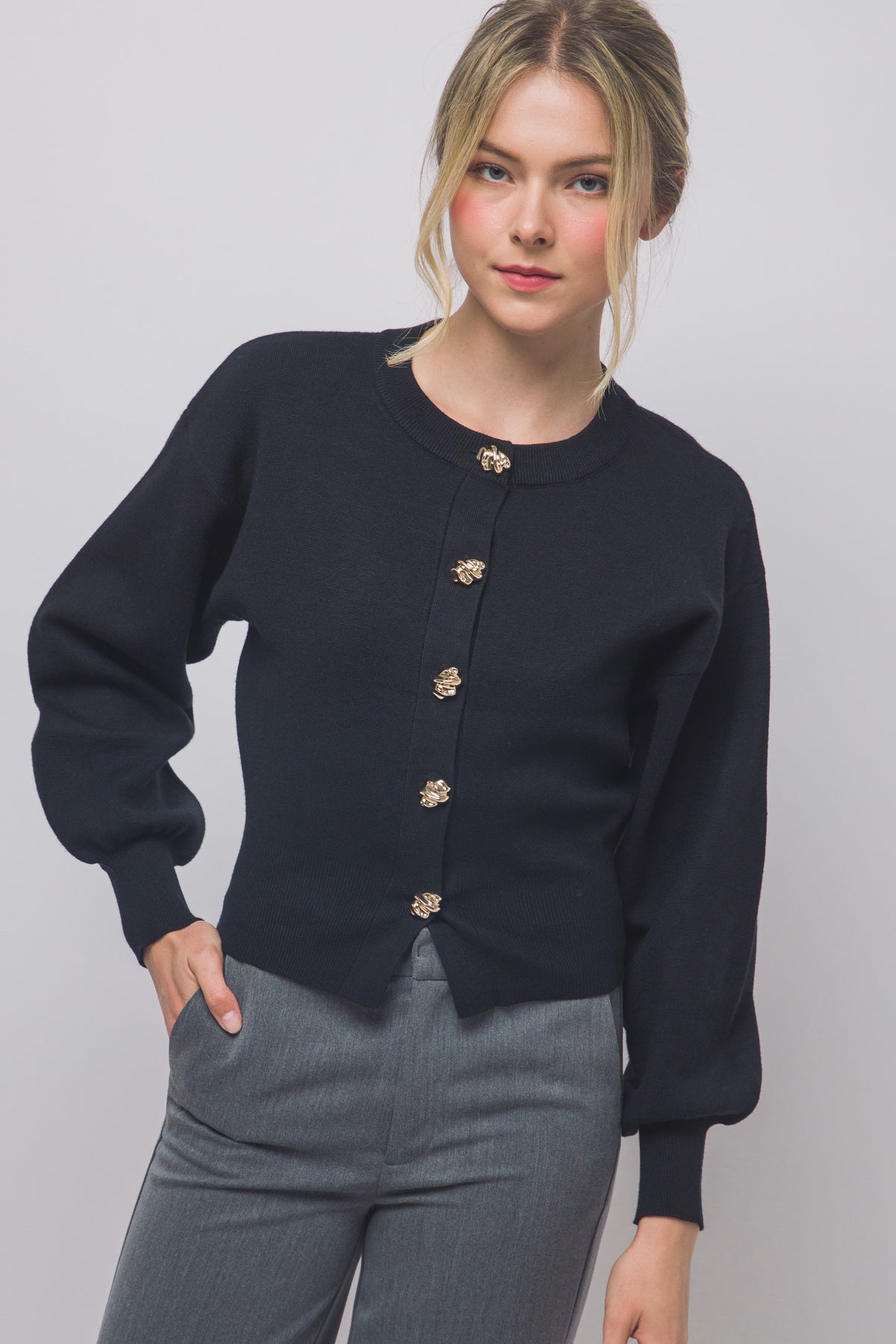 DEON Balloon Sleeve Cardigan Sweater