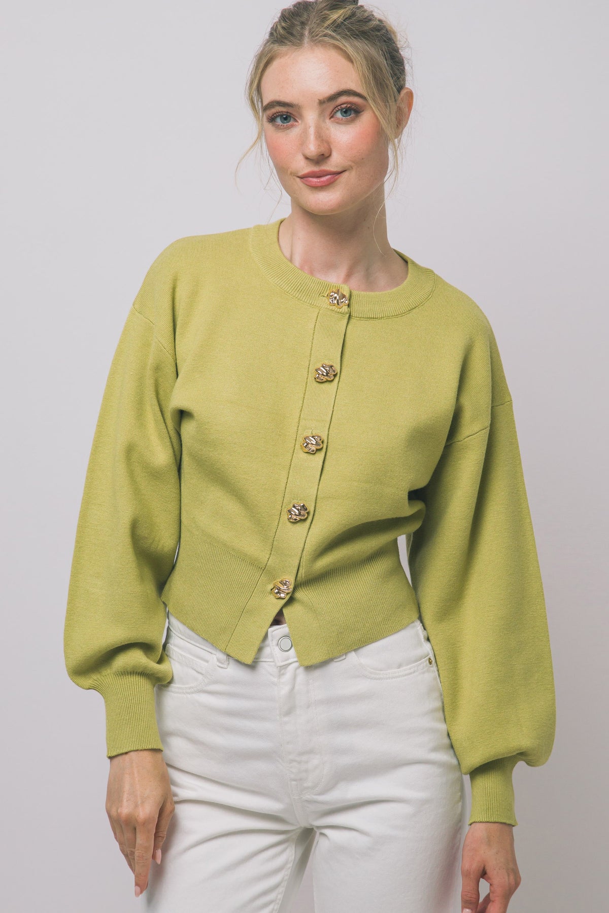 DEON Balloon Sleeve Cardigan Sweater