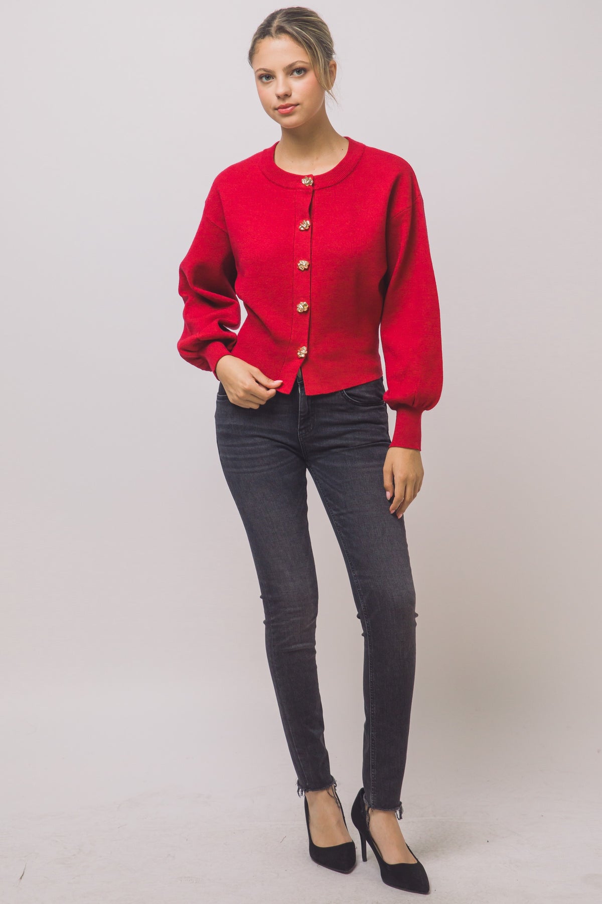 DEON Balloon Sleeve Cardigan Sweater