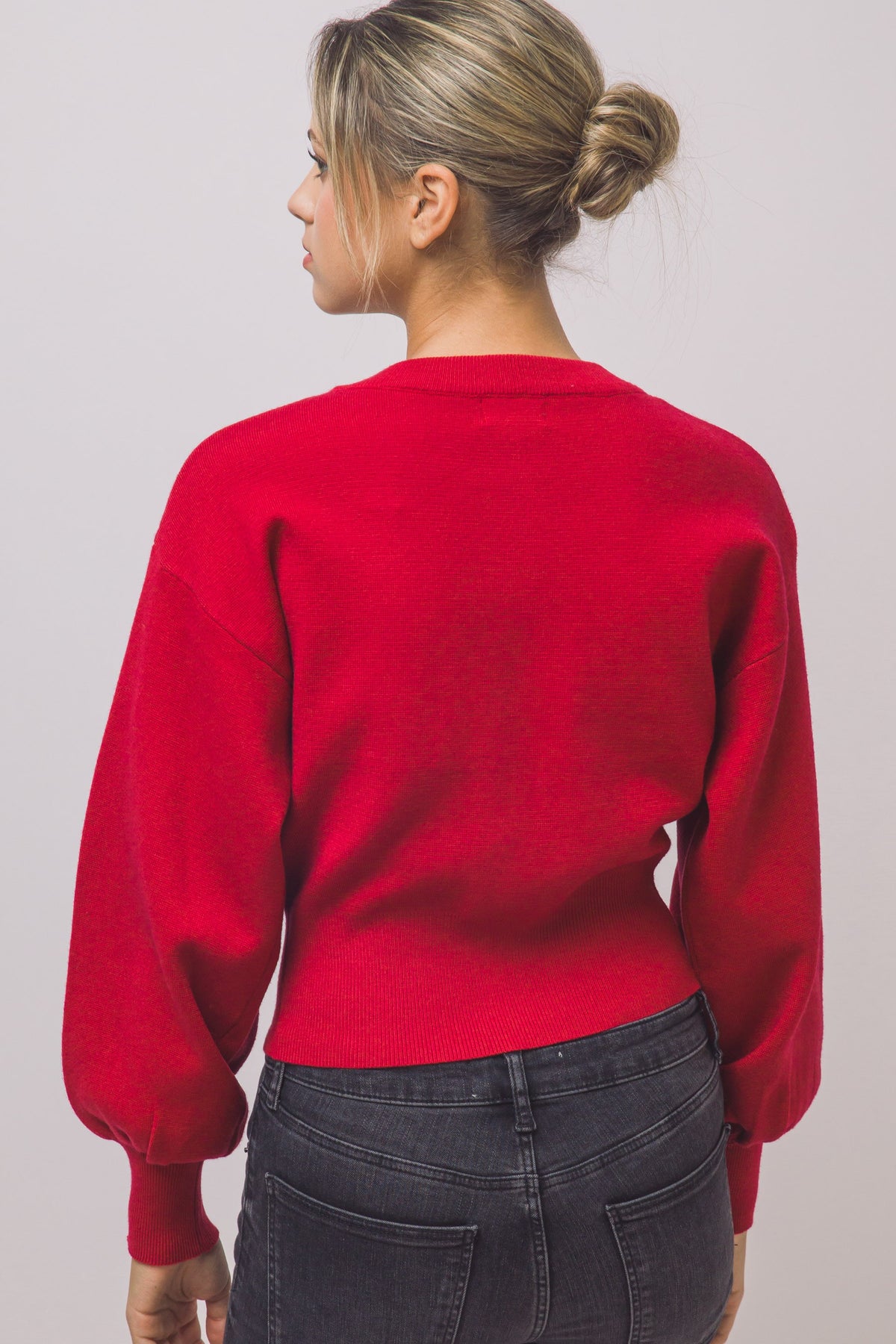 DEON Balloon Sleeve Cardigan Sweater