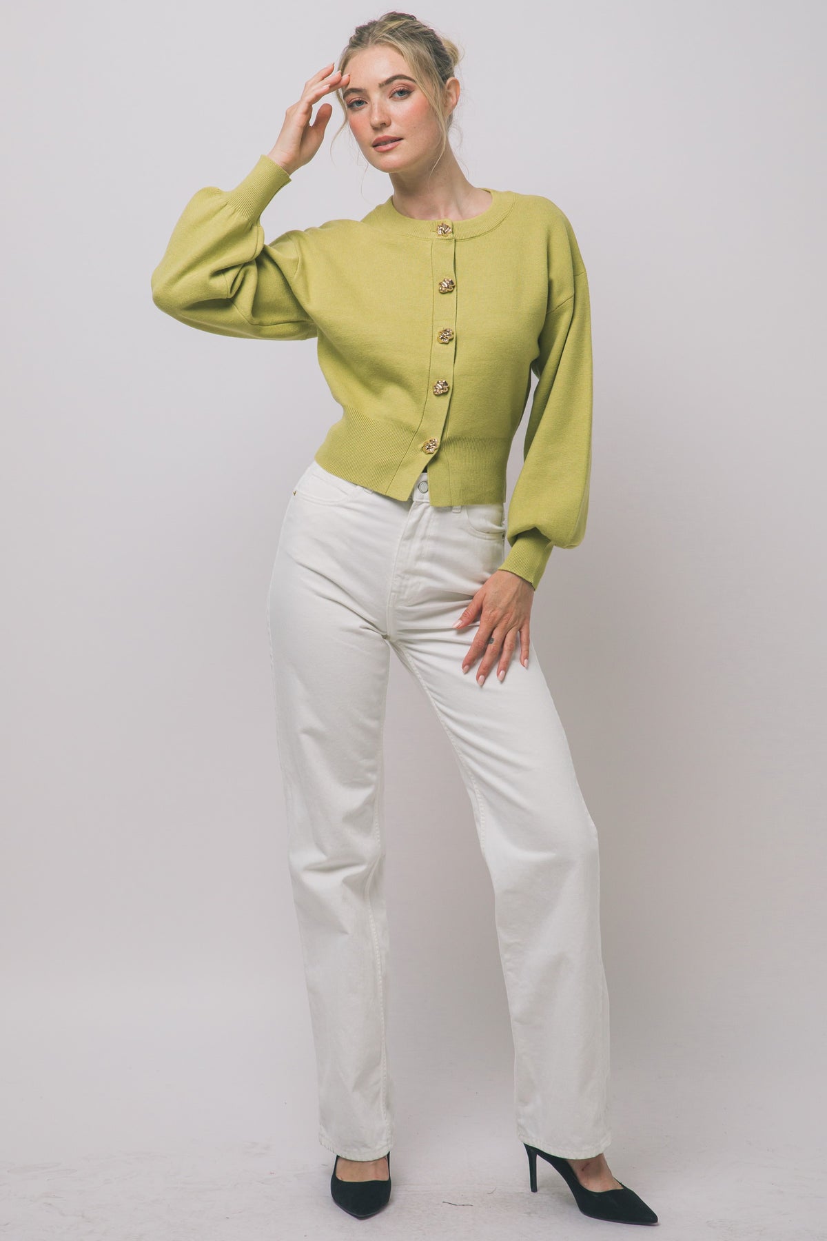 DEON Balloon Sleeve Cardigan Sweater