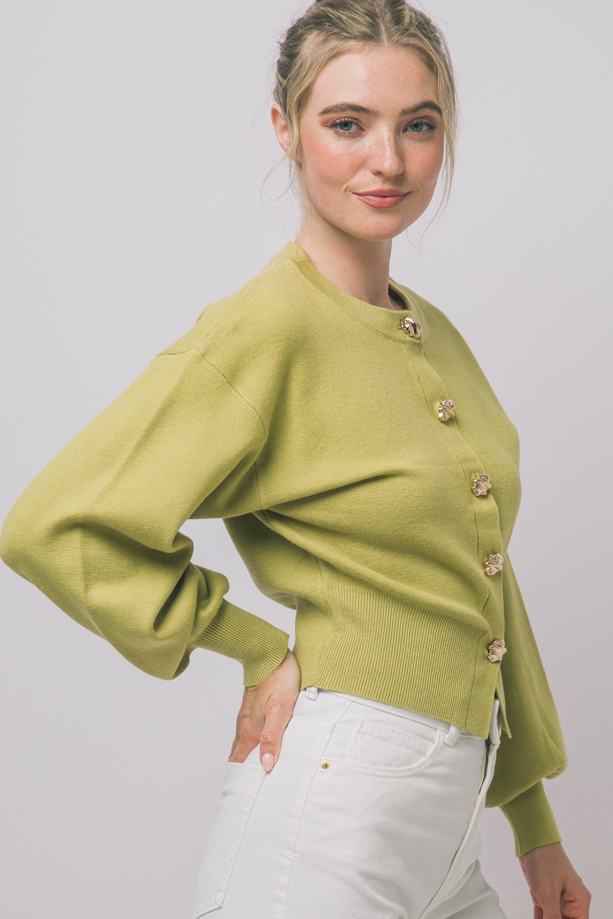 DEON Balloon Sleeve Cardigan Sweater