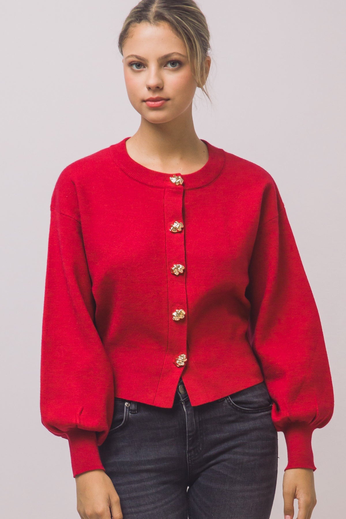 DEON Balloon Sleeve Cardigan Sweater
