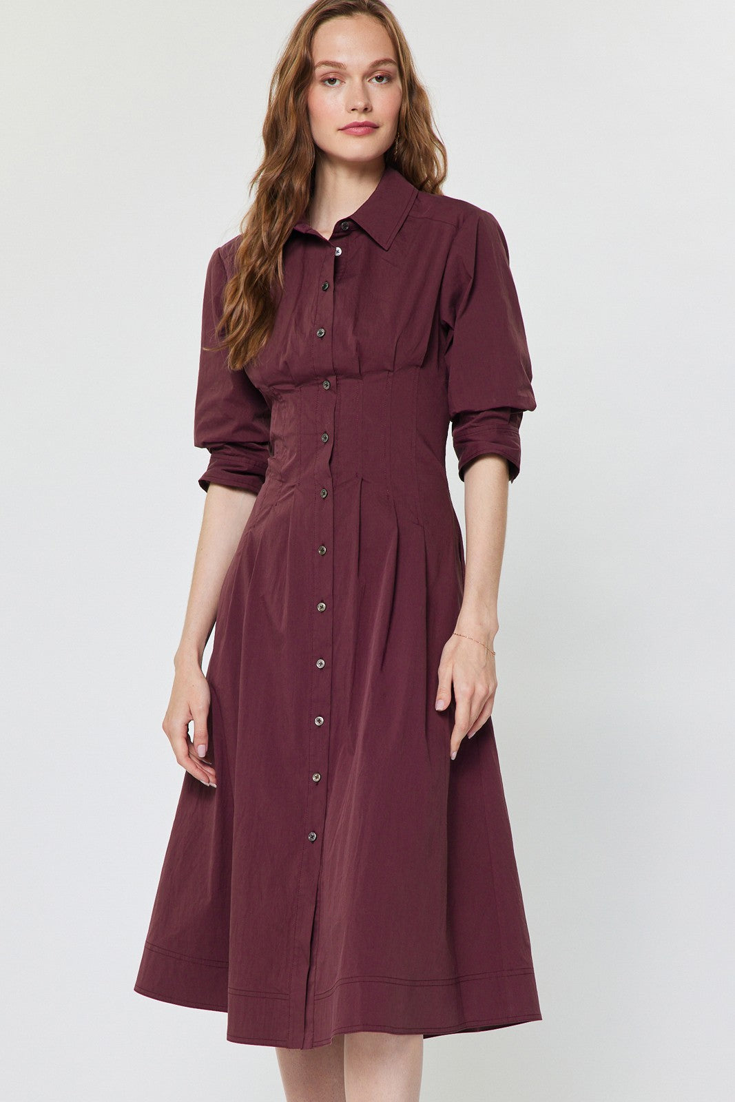 DEON Button Down A-line Midi Dress