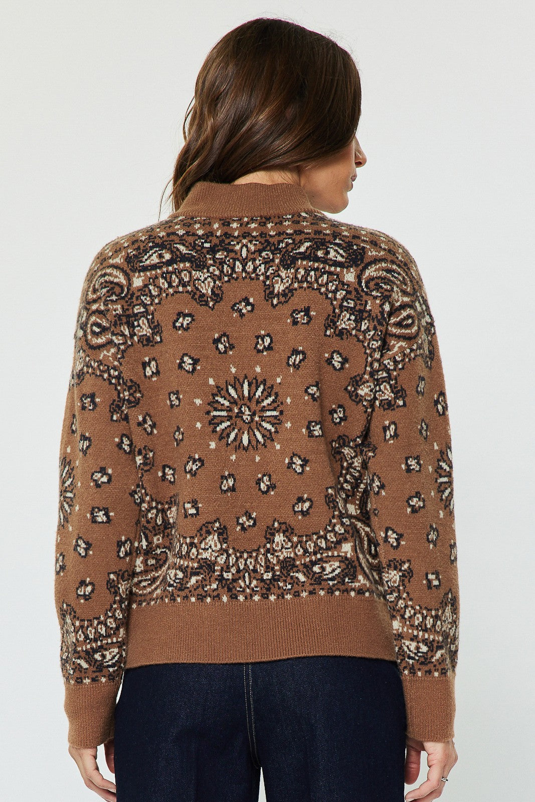 NYLAND Fleur Jacquard Half Zip Up Sweatshirt