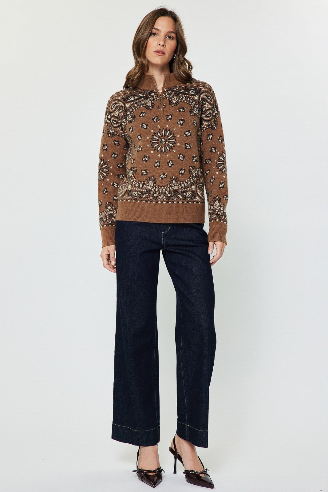 NYLAND Fleur Jacquard Half Zip Up Sweatshirt