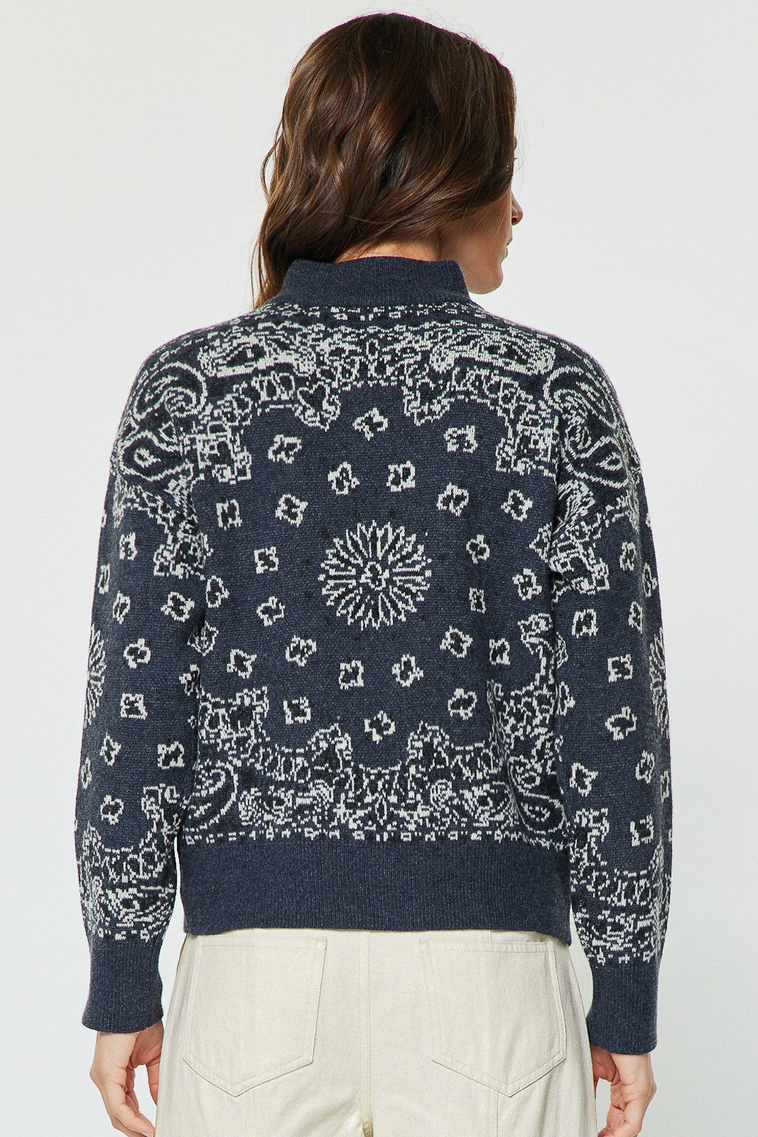 NYLAND Fleur Jacquard Half Zip Up Sweatshirt
