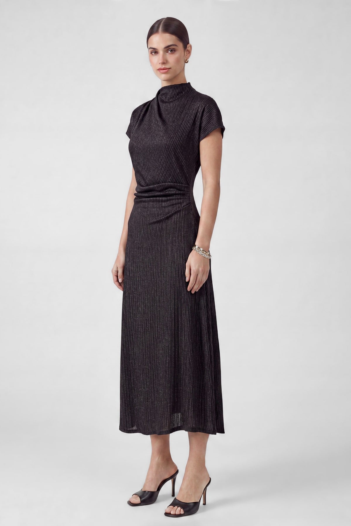 NYLAND Harley Metallic Knit Mock Neck Maxi Dress