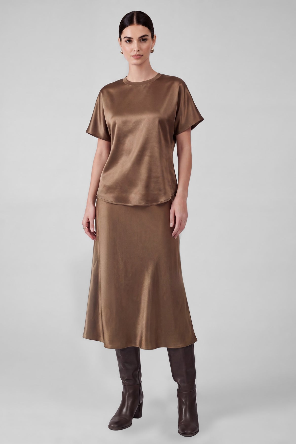 NYLAND Maylah Satin Crewneck Short Sleeve Top