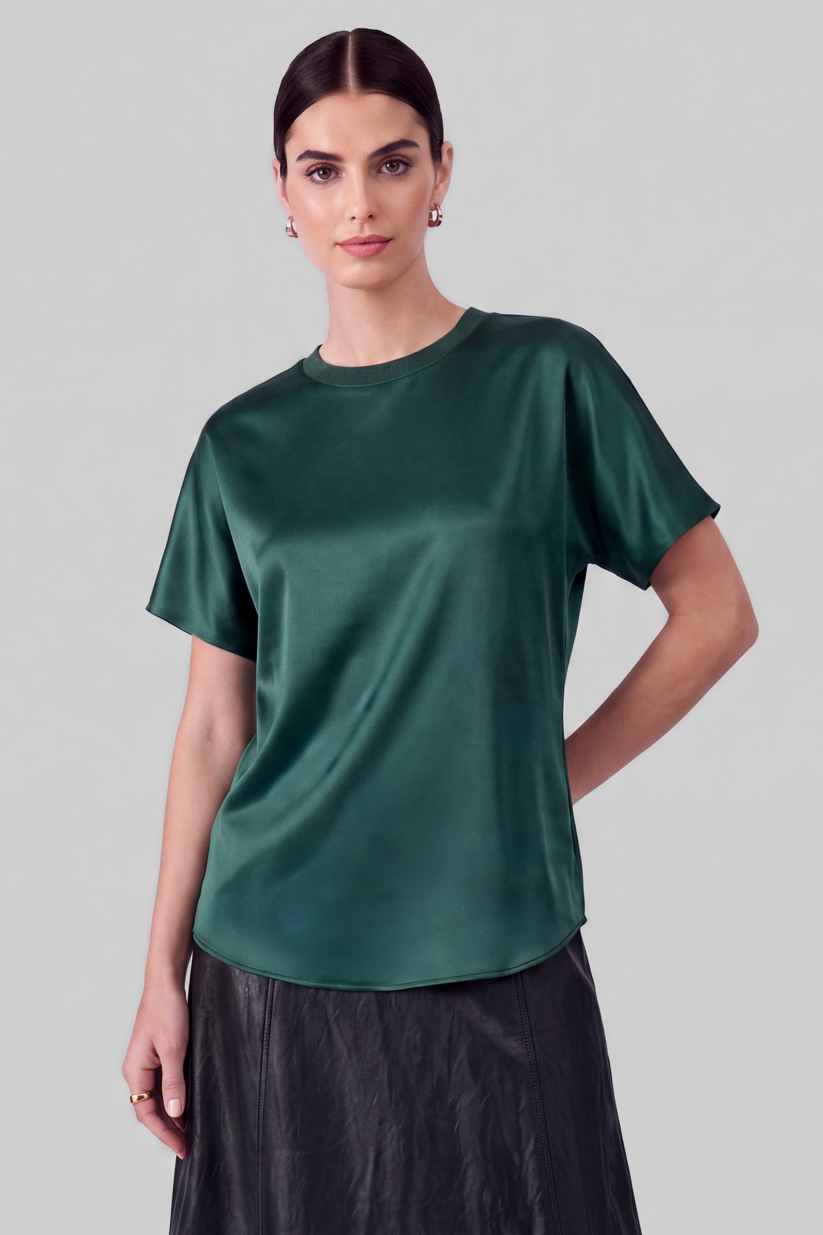 NYLAND Maylah Satin Crewneck Short Sleeve Top Brown