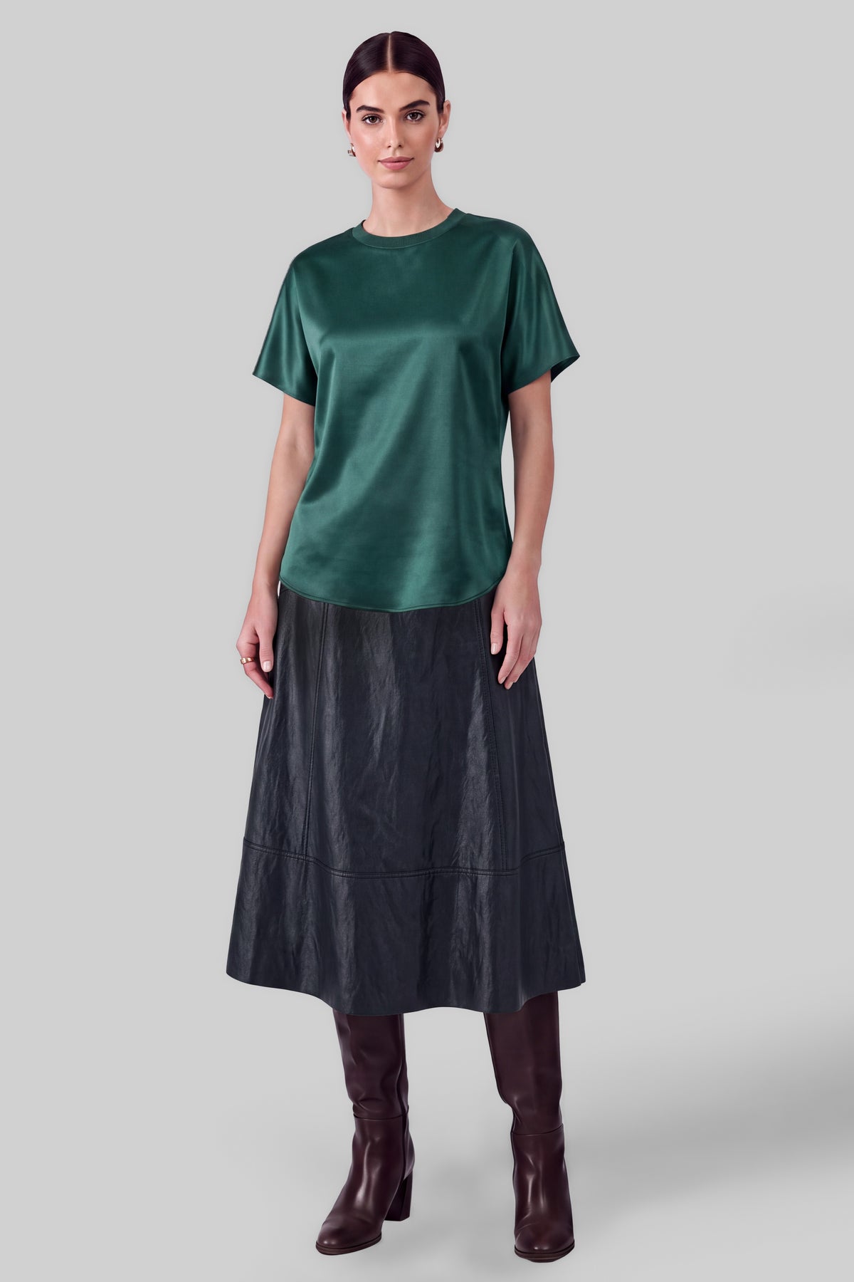 NYLAND Maylah Satin Crewneck Short Sleeve Top