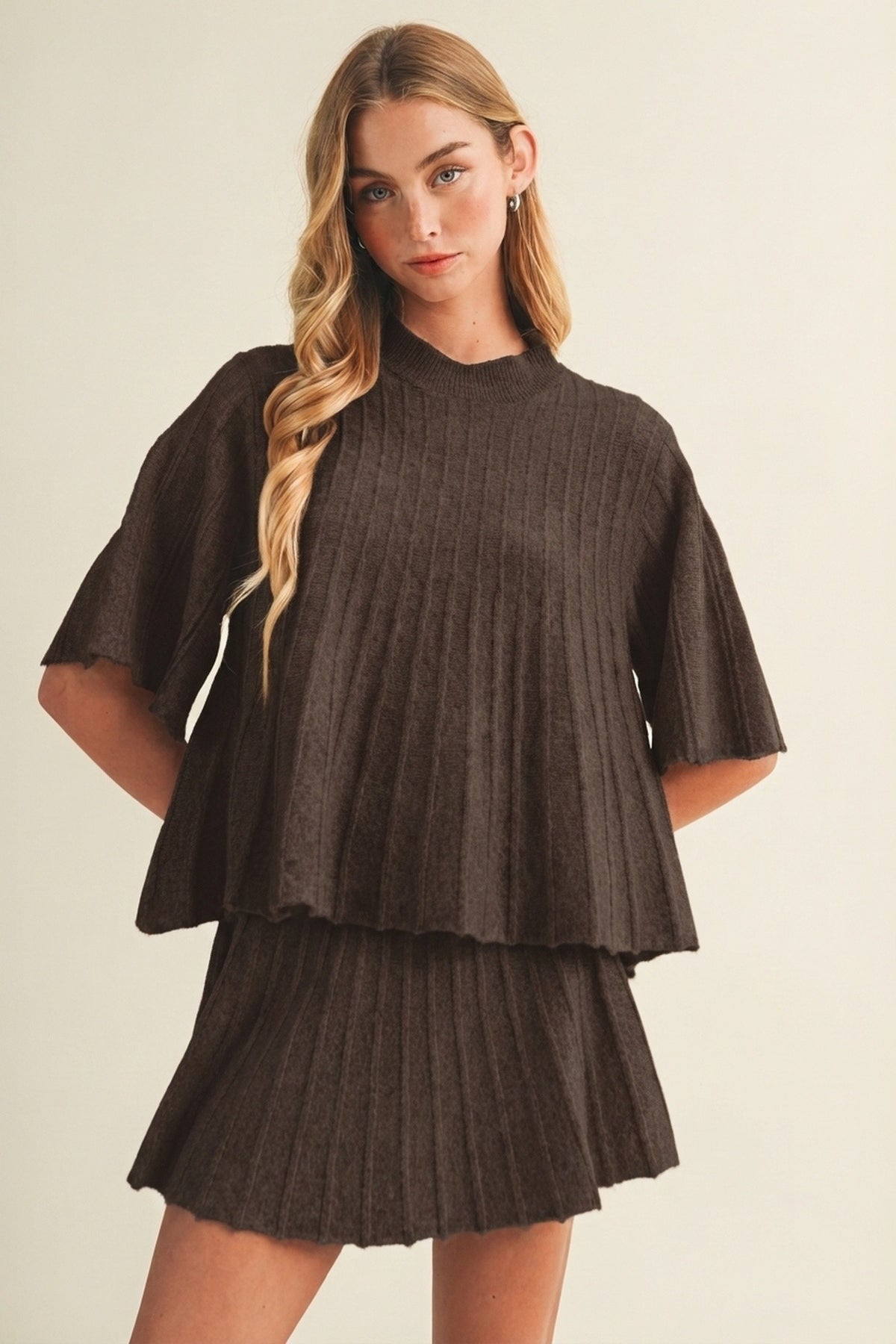 NYLAND Bell Sleeve Wide-Rib Knit Top