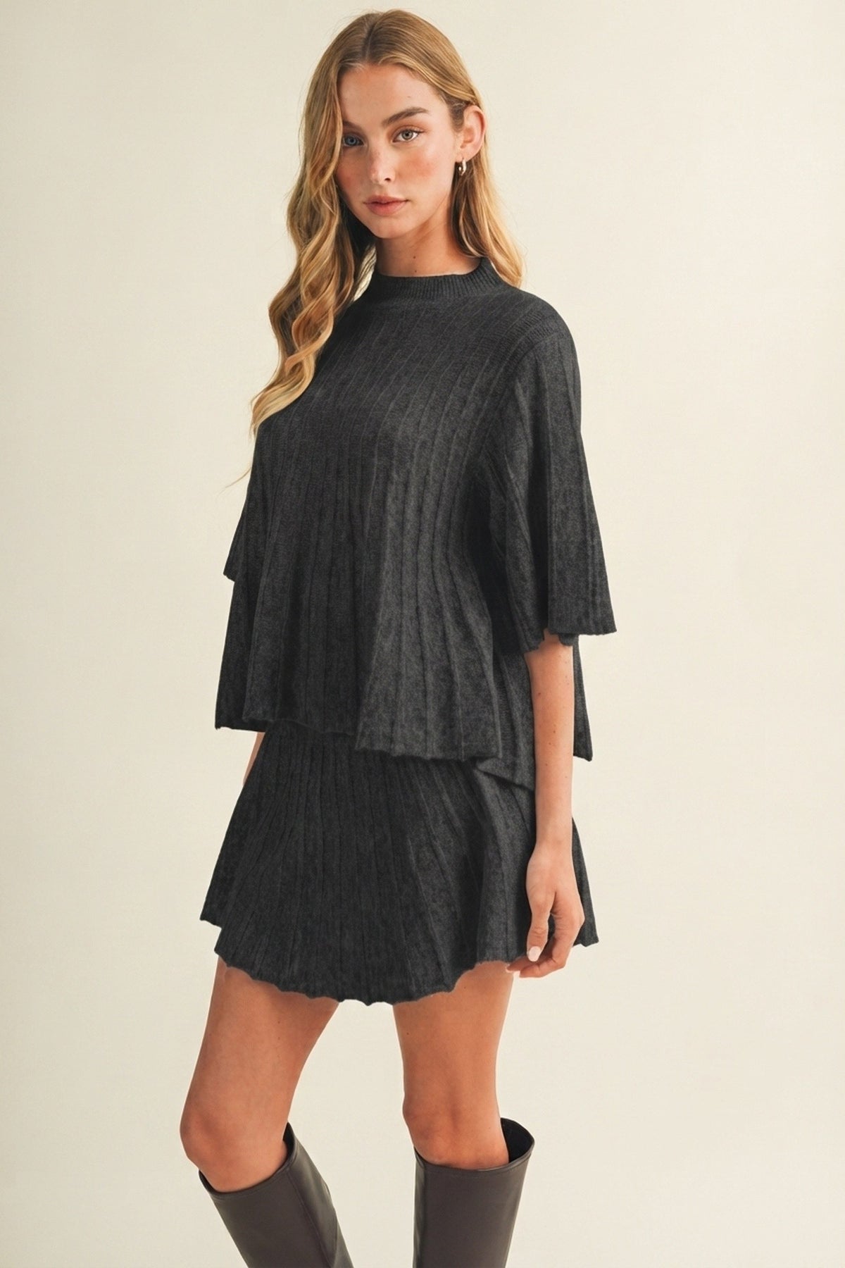 NYLAND Bell Sleeve Wide-Rib Knit Top