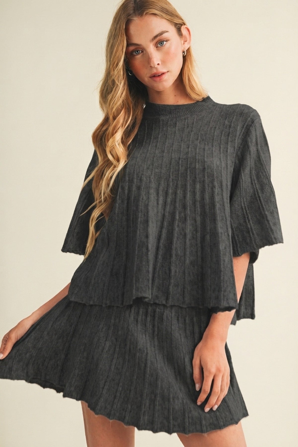 NYLAND Bell Sleeve Wide-Rib Knit Top