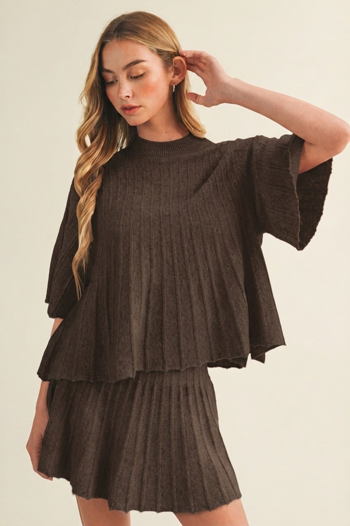NYLAND Bell Sleeve Wide-Rib Knit Top