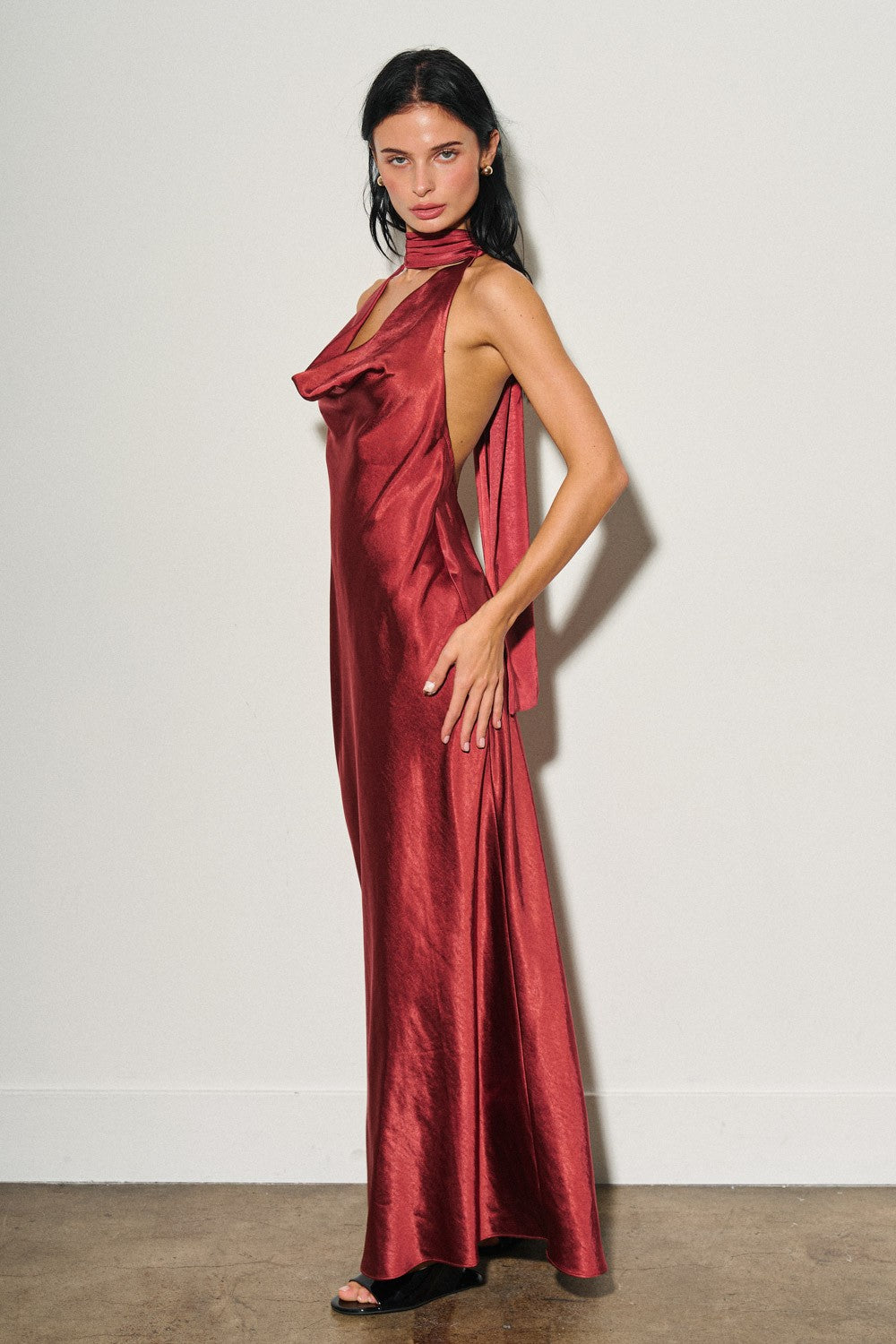 DEON Satin Cowl Halter Dress