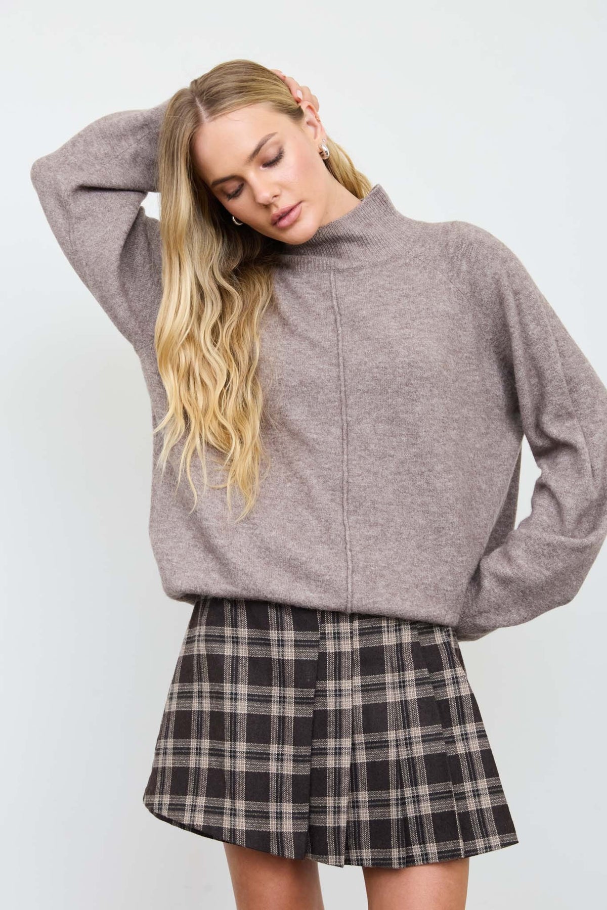 Nyland Rasha Center Seam Mock Neck Relaxed Pullover Sweater