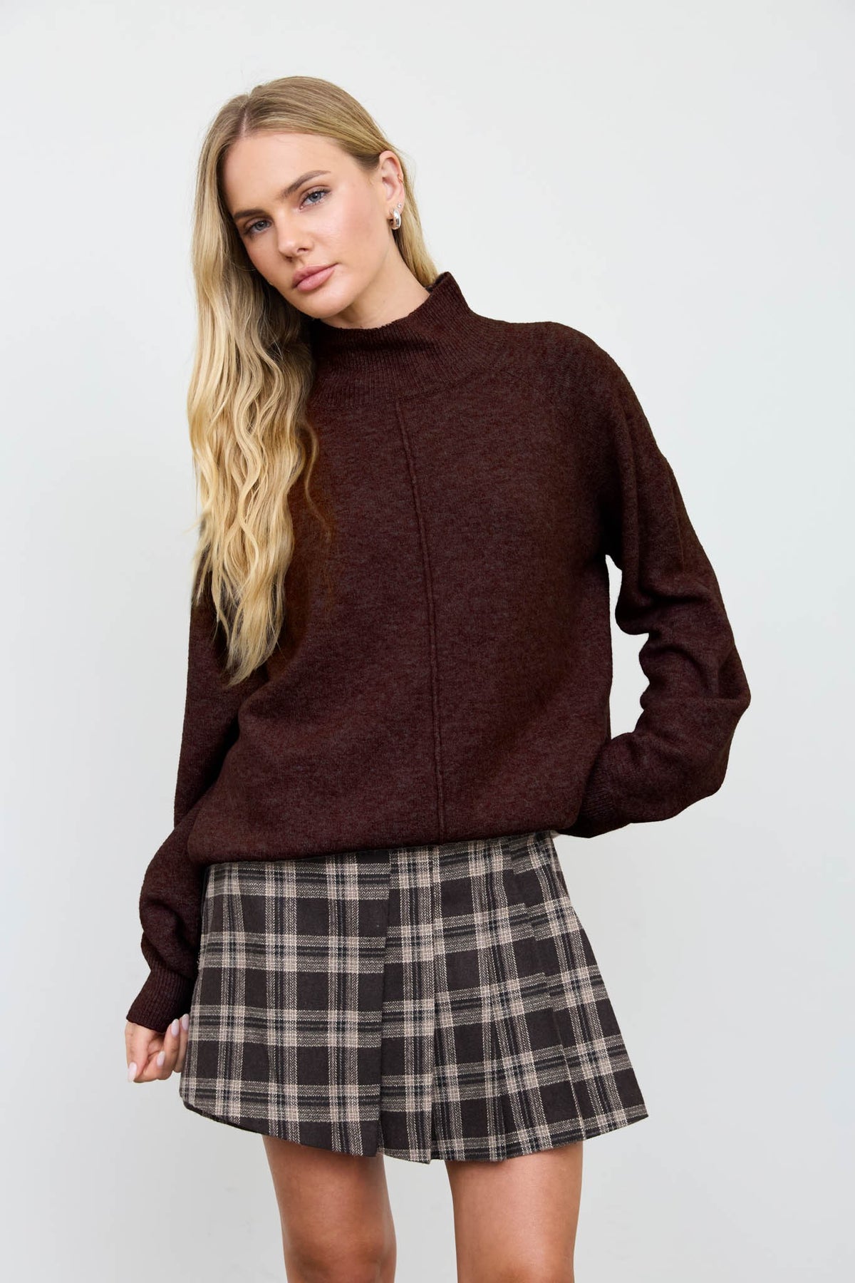 Nyland Rasha Center Seam Mock Neck Relaxed Pullover Sweater