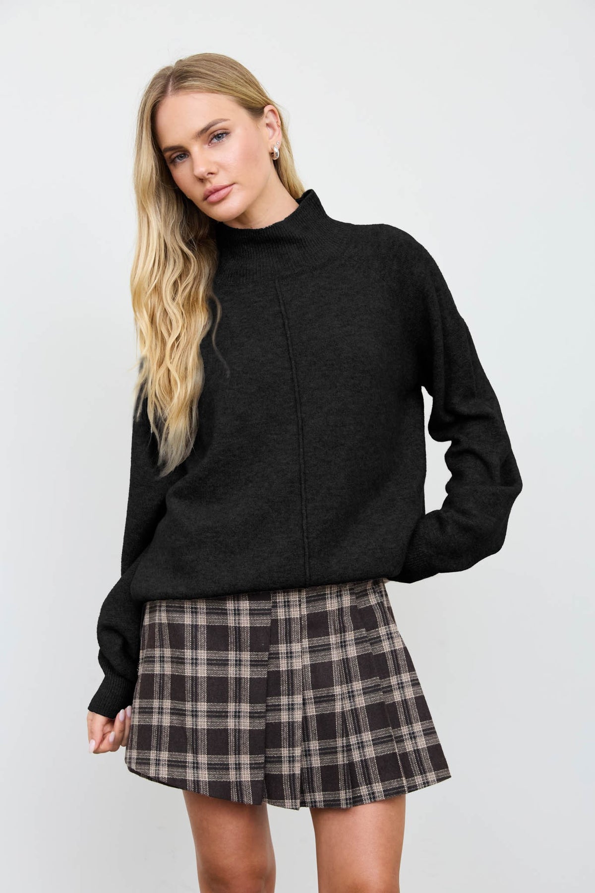Nyland Rasha Center Seam Mock Neck Relaxed Pullover Sweater